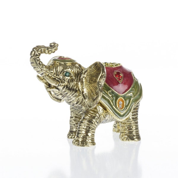 Gold Elephant Trinket Box Decorated with Swarovski Crystals by Keren Kopal Decorated Home Decor