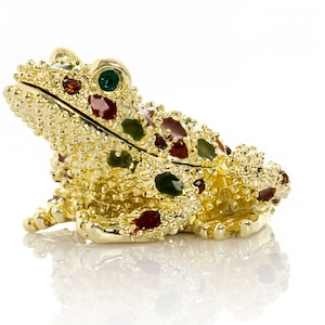 Golden Frog with Colorful Stones Trinket Box Figurine Handmade Home Decoration