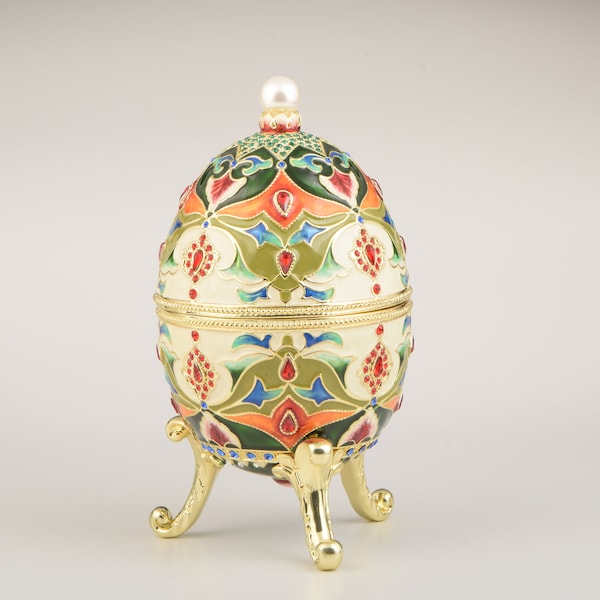 Colorful Russian Egg Trinket Box Faberge Egg Decorated with Swarovski Crystals Collectors Easter Egg Gift Idea for Her Limited Edition