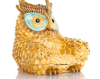 Keren Kopal Gold and Brown Owl Armchair Trinket Box: Gold Plated, Swarovski Crystals