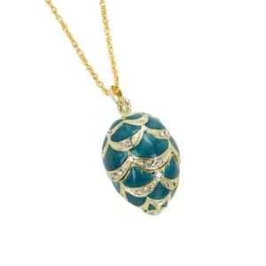 Blue Egg Pendant Necklace Faberge Styled Handmade by Keren Kopal Enamel Painted Decorated with Swarovski Crystals