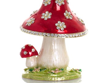 Crystal-Embellished Red Mushroom Trinket Box by Keren Kopal