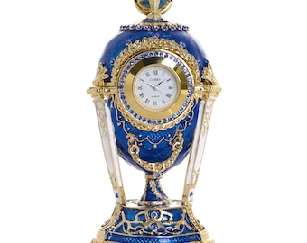 Royal Blue and Gold Clock Egg Trinket Box with Secret Compartment & Detachable Star