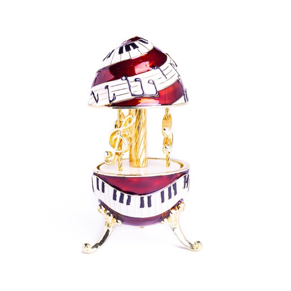 Piano Musical Carousel with Music Clef and Notes Wind up Music Box Faberge Style Carousels for Collectors by Keren Kopal House Decor