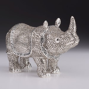 Special sale!! Silver Rhino Trinket Box Animal Decorated with Swarovski Crystals Handmade by Keren Kopal
