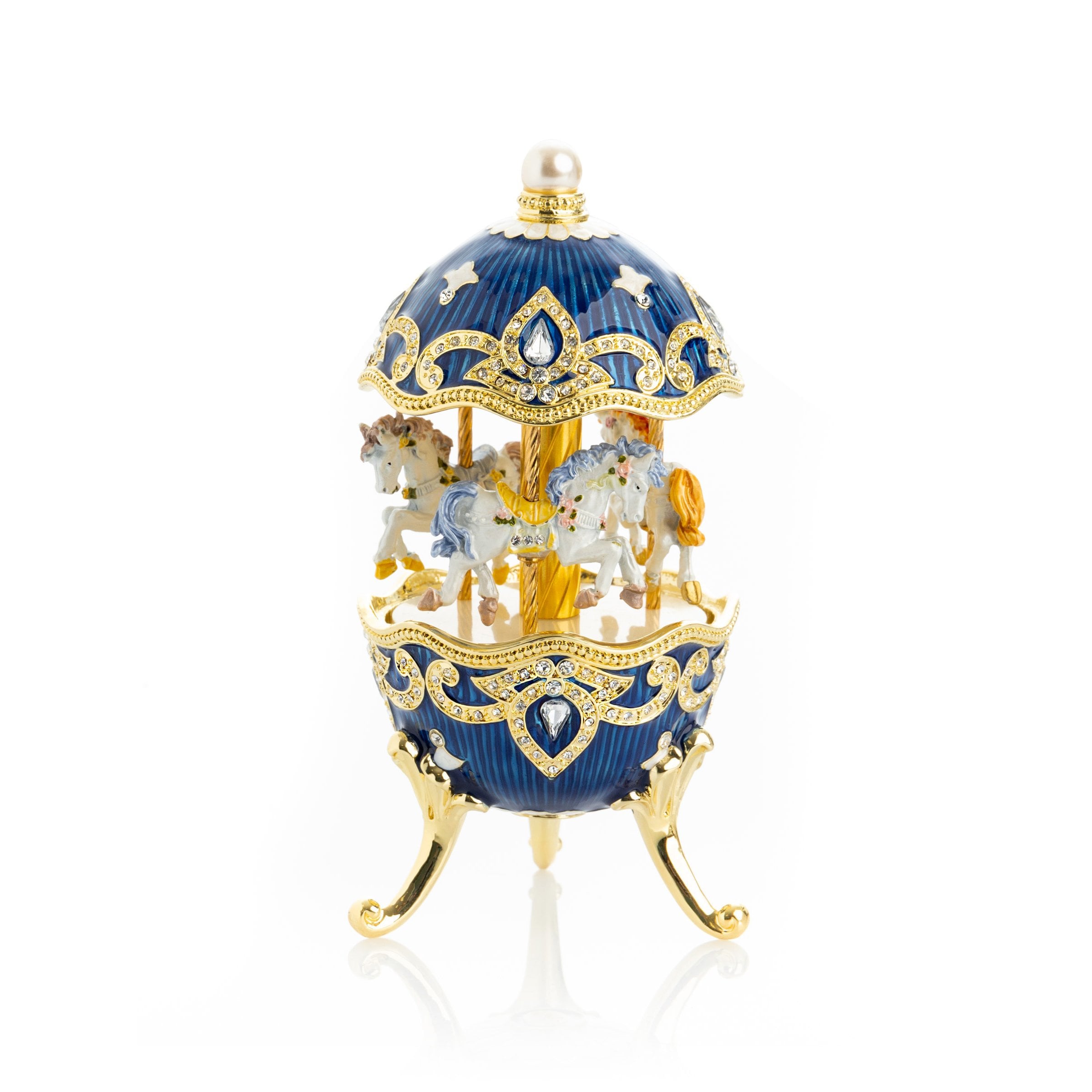 Navy Blue Faberge Egg Wind up Musical Carousel by Keren Kopal