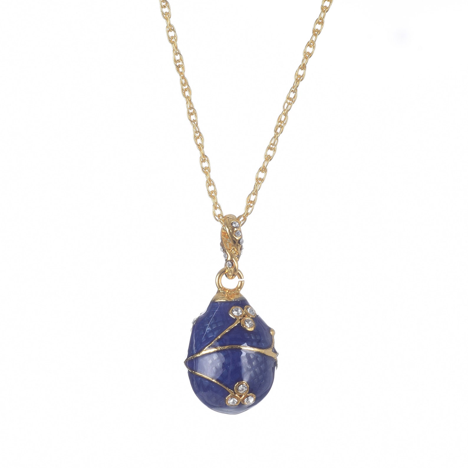 Pendentif Oeuf Fabergé Style - Bleu émail - Papillon - Femme - Neuf