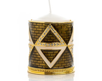 Golden Brown Candle Holder Decorated with Austrian Crystals enamel painted house warming gift