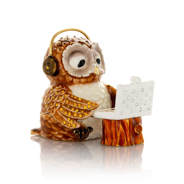 Owl Computer Gamer Trinket Box Animal Figure Handmade Decorated Artwork Handmade Home Decor Gamers Idea de regalo única