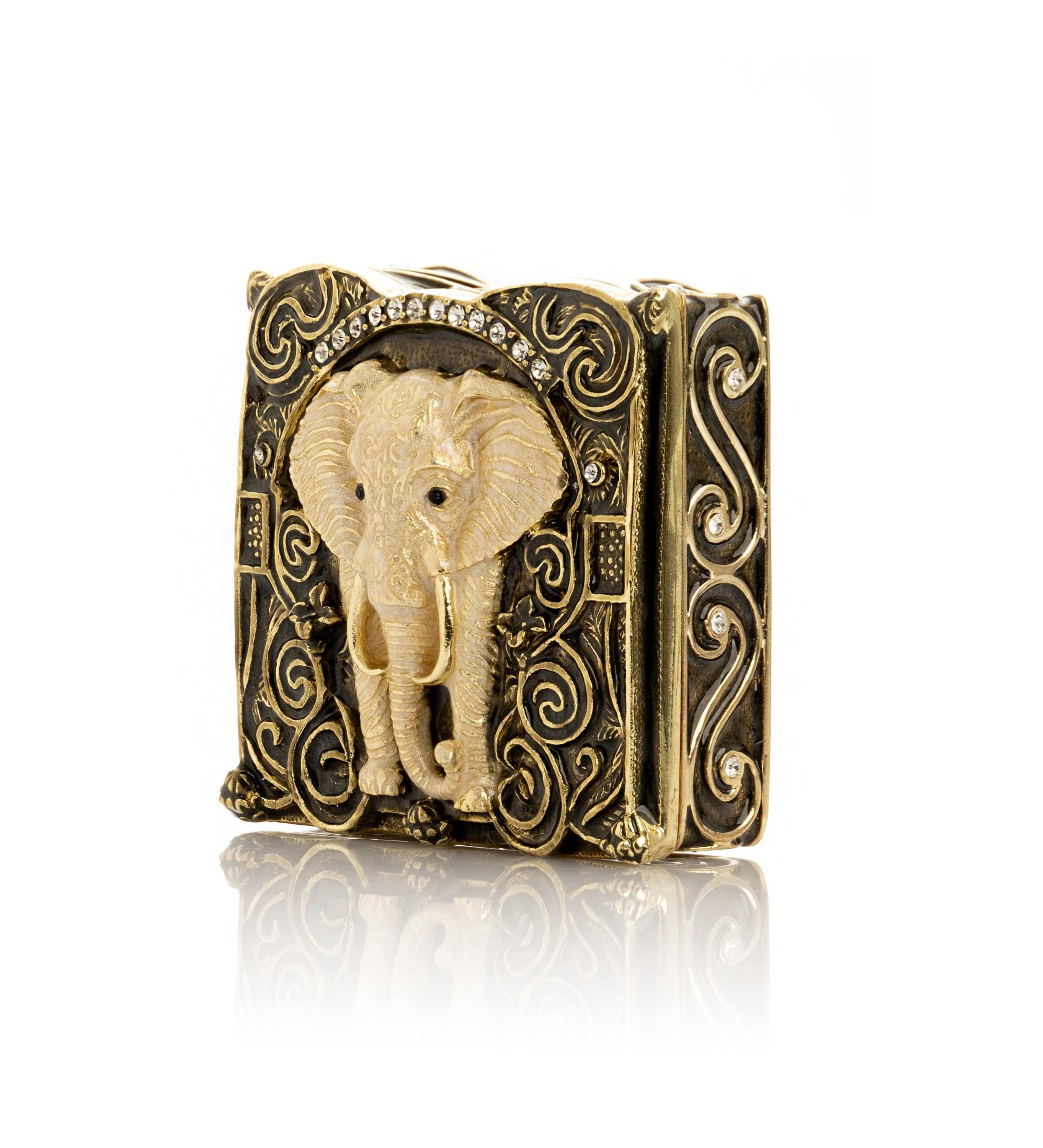 IYARA CRAFT Boîte Souvenir Famille D'éléphants En Résine – Boîte De Rangement Pour Bijoux Et Bijoux Sculptés à La Main Avec Motif éléphant Symbolique