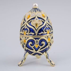 Silver Faberge Egg With Clock - Handcrafted Crystal Decorated Trinket Box