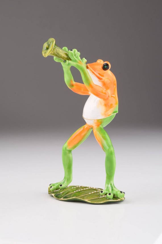 Trumpet Playing Frog Faberge Style Trinket Box Home Decor