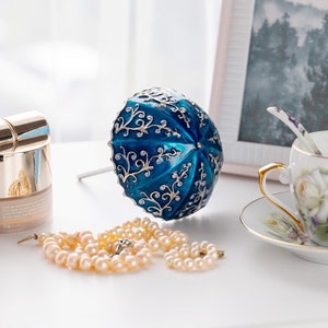 Blue Umbrella Trinket Box Handmade by Keren Kopal with Swarovski Crystals Silver Plated