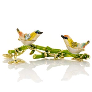 Birds on a Branch Faberge Style Trinket Box Decorated with Swarovski Crystals Handmade by Keren Kopal
