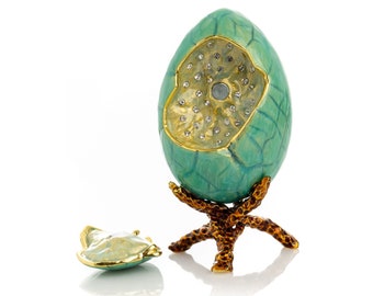 Turquoise Faberge Egg Trinket Box Teal Easter Egg Russian Egg Decorated with Crystals Collectors Piece