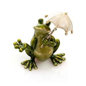 Frog with an Umbrella Trinket Box Figurine Handmade Home Office Space Decoration Birthday Gifts Idea Original Gift