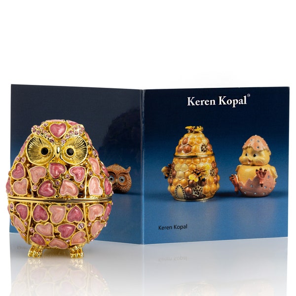 Golden Owl with Hearts Trinket Box Animal Figure Handmade Decorated Artwork Handmade Home Decor