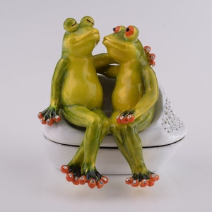 Two Frogs Sitting Together Faberge Style Trinket Box Decorated with Swarovski Crystals Handmade by Keren Kopal