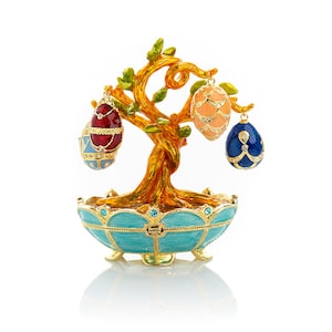Faberge Eggs Tree Russian Eggs Trinket Box Decorated with Crystals Collectors Easter Egg Gift Idea for Her Limited Edition