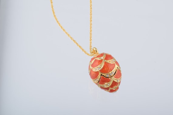 Collier Pendentif Œuf Fabergé Style Rouge En Émail Et Strass - Bijou Fantaisie Unisexe