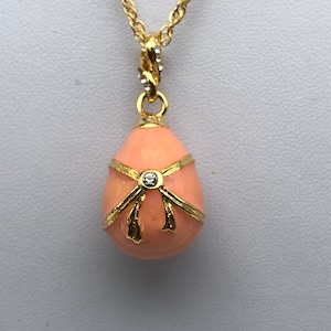 Pink Egg Pendant Necklace Faberge Styled Handmade by Keren Kopal Enamel Painted Decorated with Swarovski Crystals
