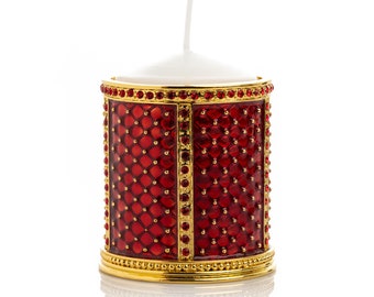 Red Candle Holder Decorated with Austrian Crystals enamel painted house warming gift