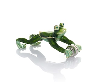 Frog Exercising with Ab Roller Trinket Box by Keren Kopal