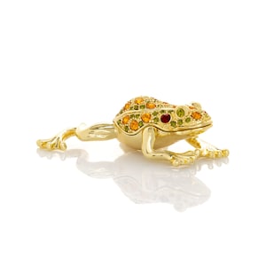 Gold Frog Trinket Box Decorated with Orange Swarovski Crystals by Keren Kopal Enamel Painted Decorated with Swarovski Crystals