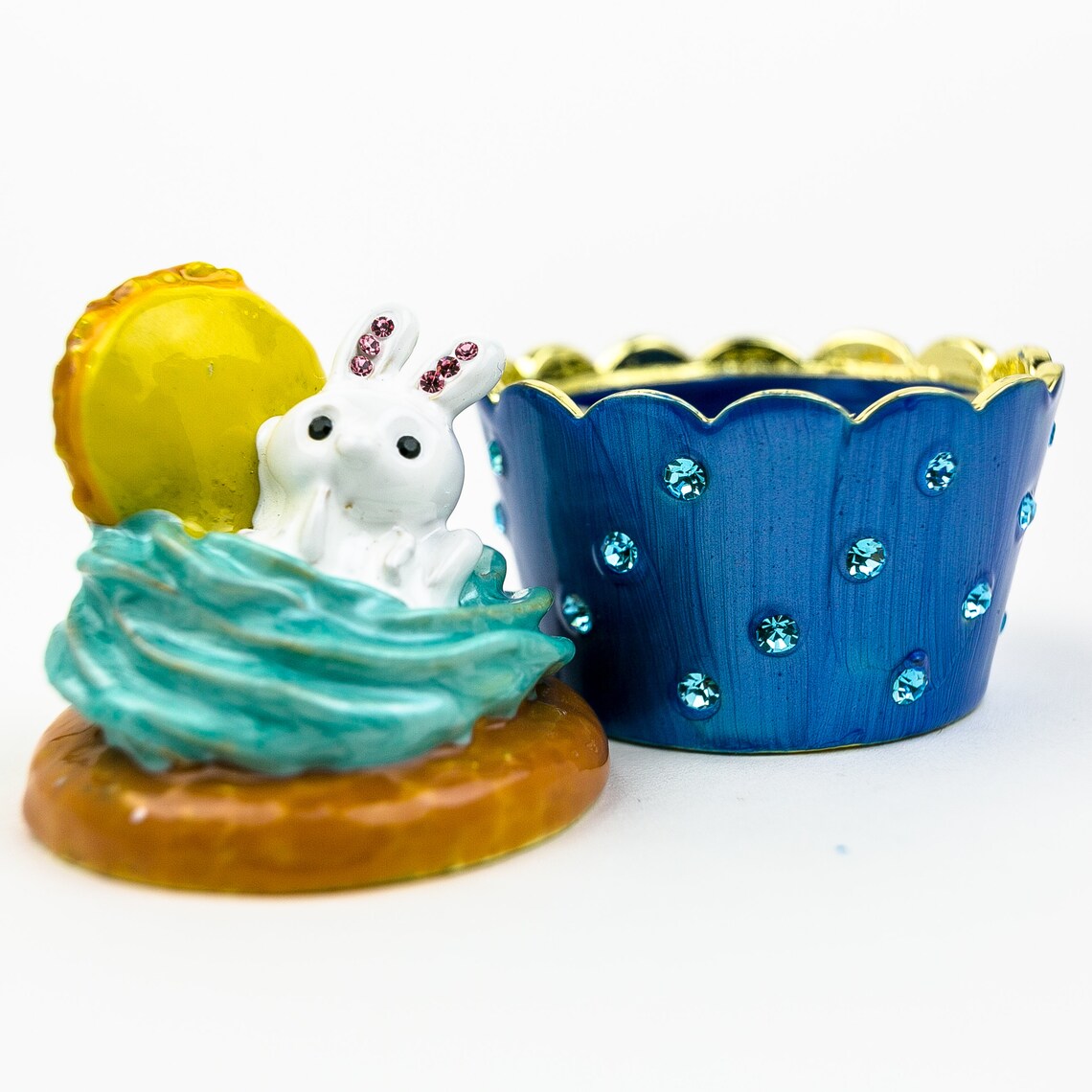 Rabbit on Cupcake Trinket Box Faberge Styled Engagement Ring Etsy