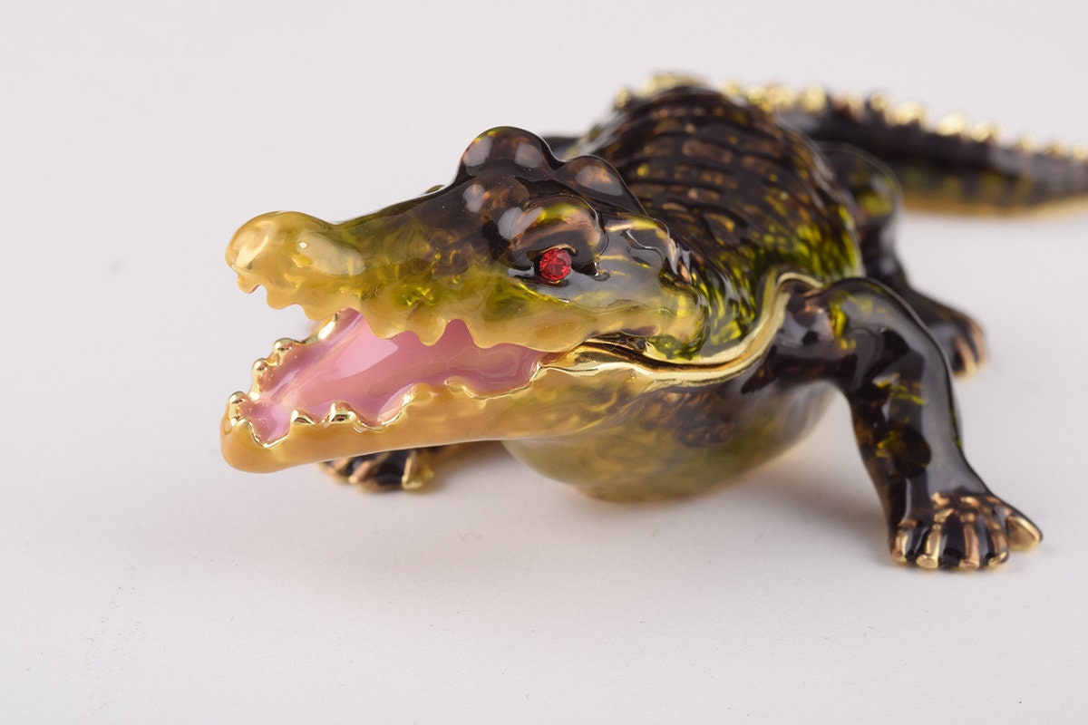 Faberge Crocodile trinket box hand made by Keren Kopal with Austrian crystal 