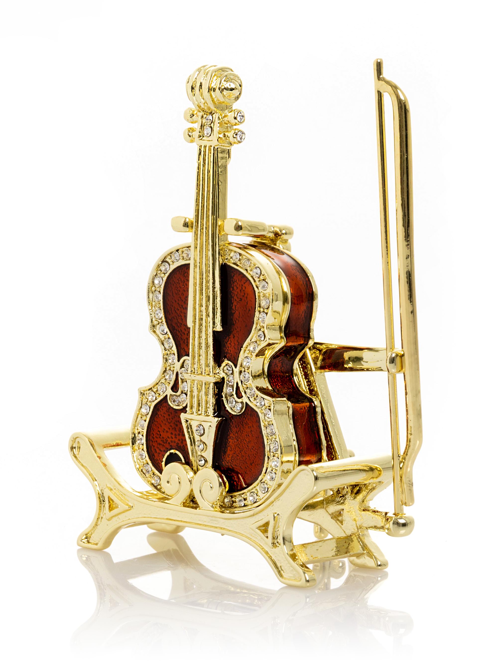 Golden Cello Chello Trinket Box - Music Violin Handmade Decorated
