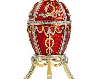 Röd Fabergé-äggprydnadsask: Swarovski-kristaller, 24K guldrosor