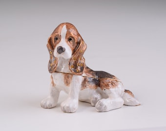 Joyero de perro esmaltado hecho a mano: cristales de Swarovski, chapado en oro de 24 quilates