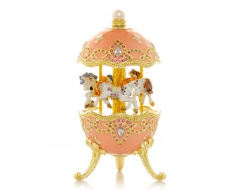 Pink Musical Carousel by Keren Kopal Handmade Decorated with Austrian Crystals Gold Plated Enamel Painted