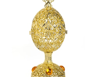 Huevo de Pascua dorado Caja de baratija estilo Faberge hecha a mano con cristales de Swarovski Decoración  Caja de coleccionista Huevo ruso