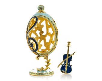 Treble Clef Faberge Egg with Violin Surprise Trinket Box Unique Artwork Handmade by Keren Kopal