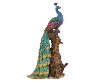 Colorful Peacock Faberge Styled Trinket Box by Keren Kopal Handmade Enamel Painted Decorated with Swarovski Crystals Gold Plated