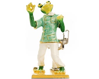 Keren Kopal Green Dentist Frog Trinket Box: Enamel, Austrian Crystals, 24K Gold