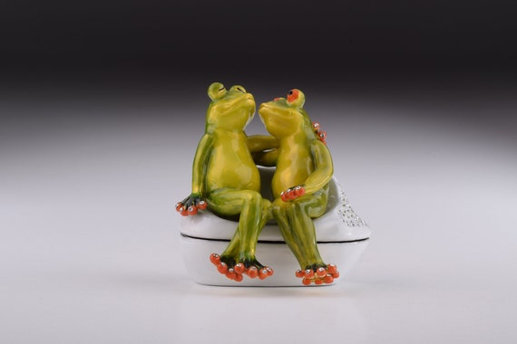 Two Frogs Sitting Together Faberge Style Trinket Box