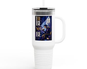 Taza de viaje con ilustración de Hamlet "Ser o no ser" / Vaso térmico de 1,2 litros (40 oz)