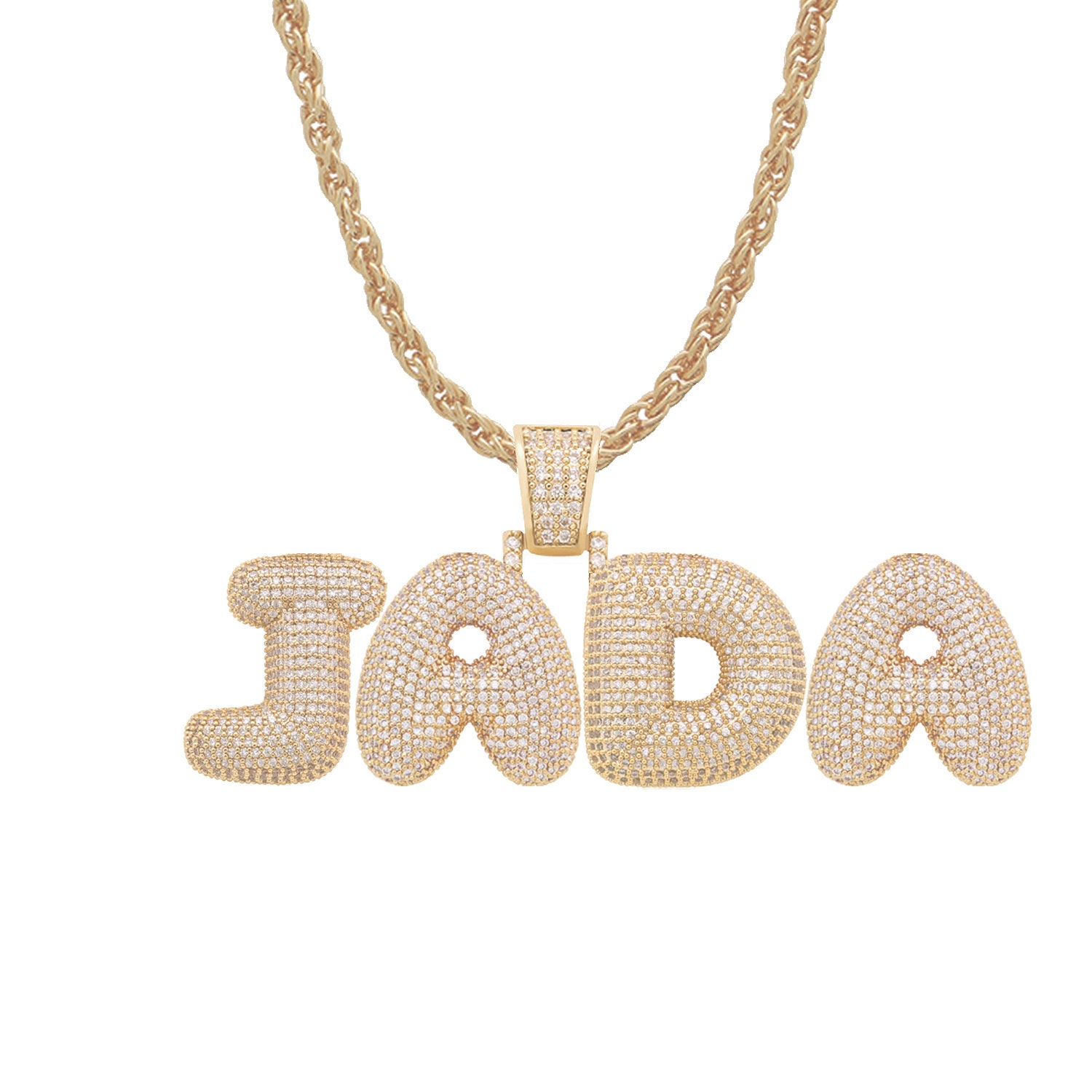 Name Bubble Letter Necklace for Jada Name Crystal Necklace | Etsy