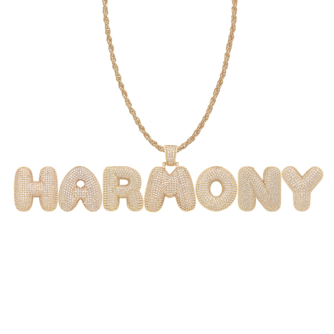 Name Bubble Letter Necklace for Harmony Name Crystal Etsy