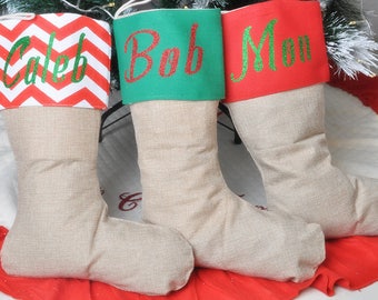 Burlap Christmas Stockings Home Decor - Personalized Customized Large Stocking for DIY Stockings Supplies