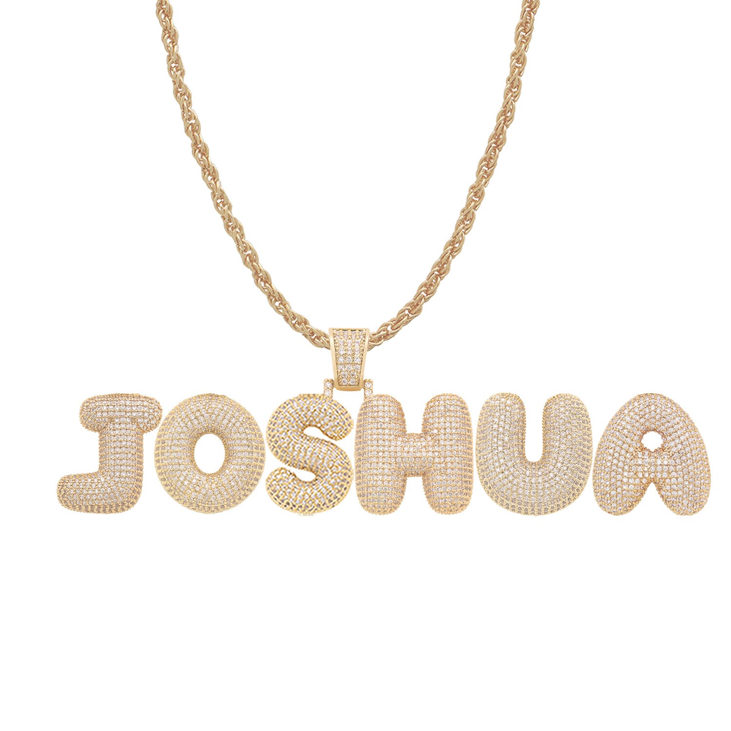 Name Bubble Letter Necklace for Joshua Name Crystal Necklace Etsy