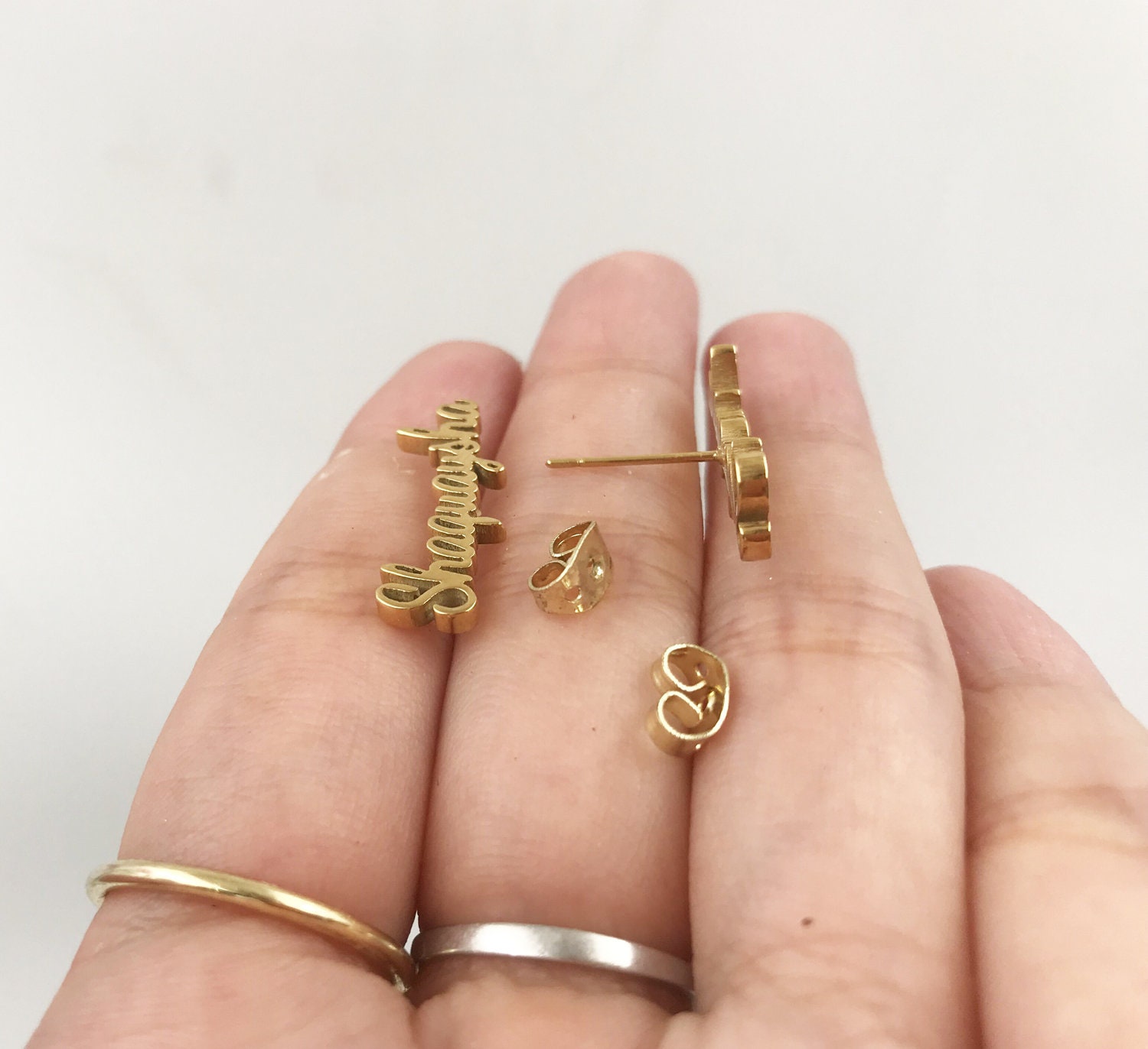 14k Gold Bamboo Name Earrings Monogram Bamboo Earrings Real 14K