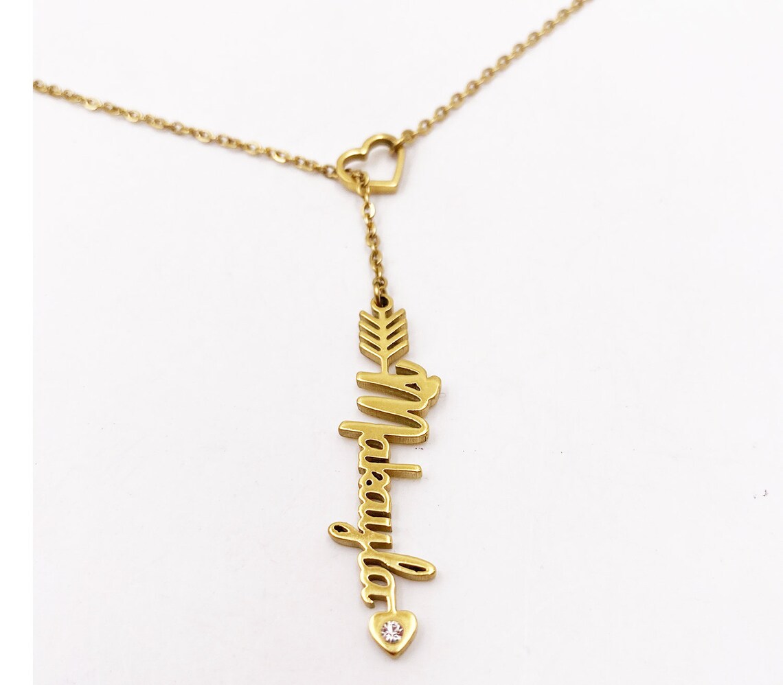 Personalized name tag necklace with arrow engraved name Etsy