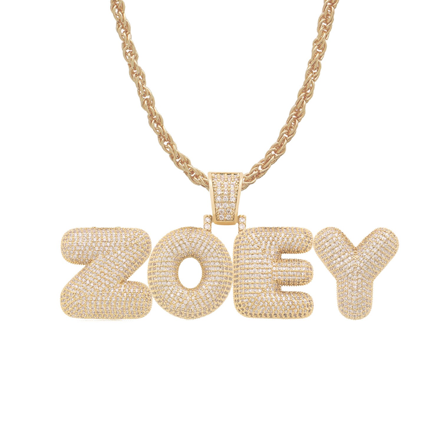 Name Bubble Letter Necklace for Zoey Name Crystal Necklace Etsy