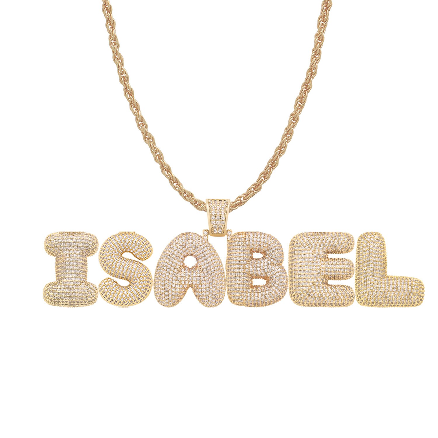 Name Bubble Letter Necklace for Isabel Name Crystal Necklace Etsy