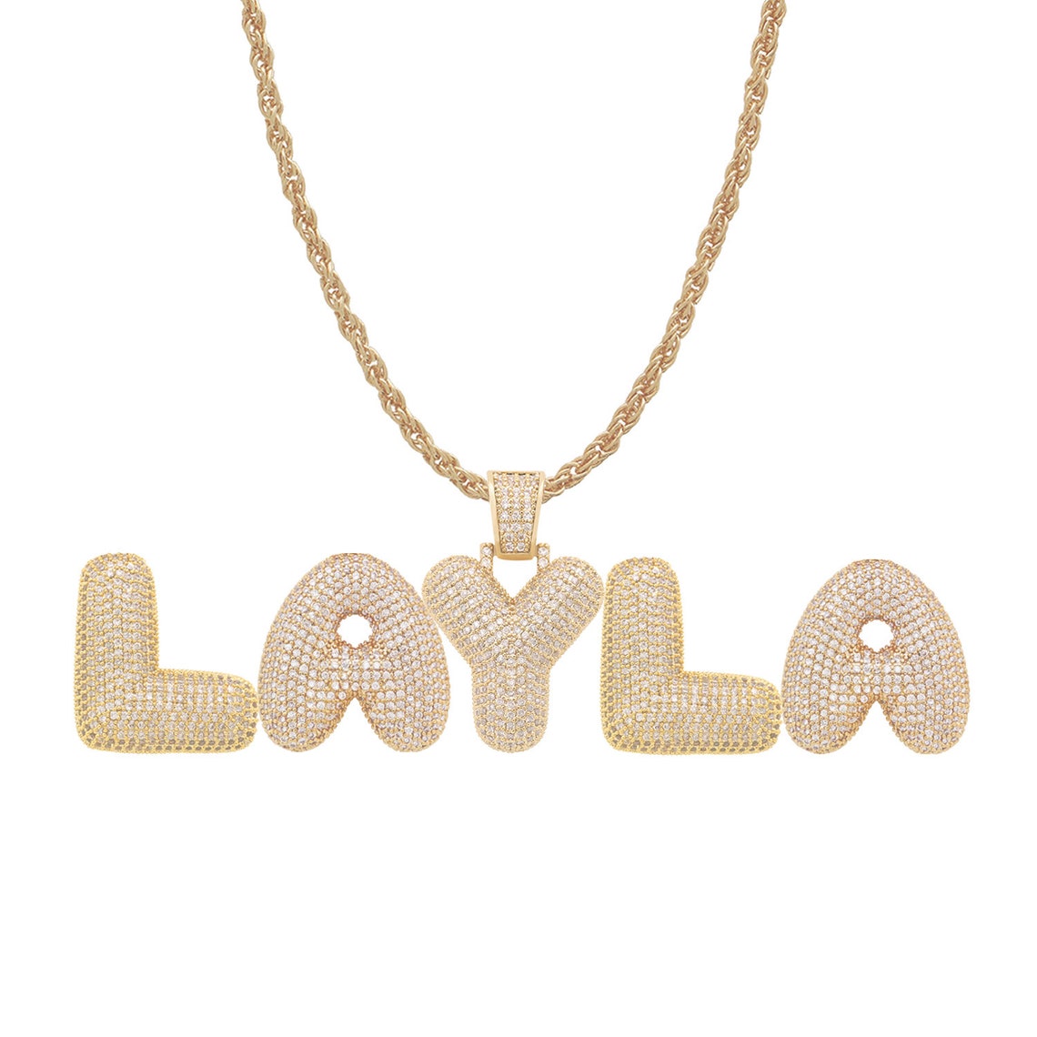 Name Bubble Letter Necklace for Layla Name Crystal Necklace Etsy