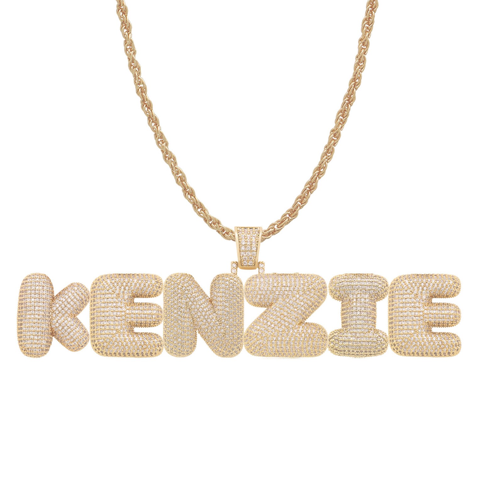 Name Bubble Letter Necklace for Kenzie Name Crystal Necklace Etsy